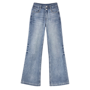 秋水伊人休闲简约直筒牛仔裤2026年春季新款时尚通勤做旧水洗长裤