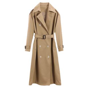 Cjxnh高级感风衣 卡其黑色秋冬长款双排扣 垂感显瘦韩版气质百搭