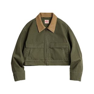 马登巴恩风撞色帆布猎装夹克美式工装外套全棉复古翻领上衣女士秋