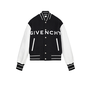 【自营】Givenchy/纪梵希男款胸前字母黑白拼色羊毛混纺棒球外套