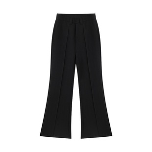 CLP黑色灰色条纹修身喇叭西裤休闲裤男直筒长裤宽裤袢中线潮流ins