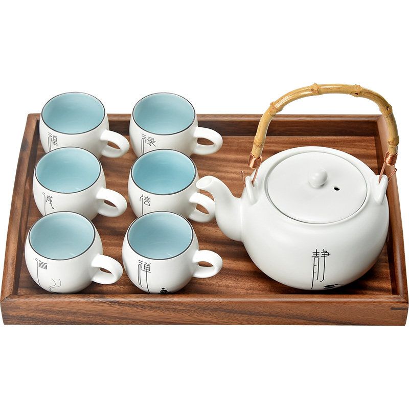 君器提梁壶茶具套装带实木托盘