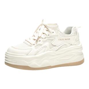 依思q厚底小白鞋女2026新款春季轻便运动松糕老爹鞋爆款增高板鞋