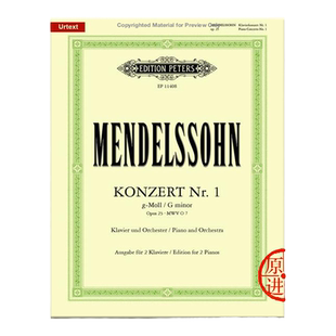 门德尔松 钢琴协奏曲 G小调 op25 MWVO7 双钢琴 净版 彼得斯原版乐谱书 Mendelssohn Concerto No1 in G Minor EP11408