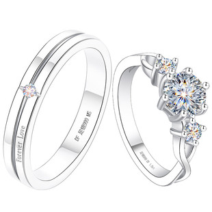银戒指情侣对戒999纯银闭口莫桑钻钻戒结婚婚戒婚礼专用求婚订婚