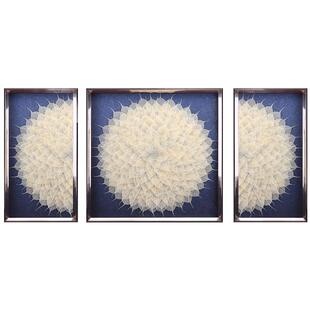 瑞杰 立体实物画《菩提树叶》新中式禅意手工挂画 别墅客厅三联画