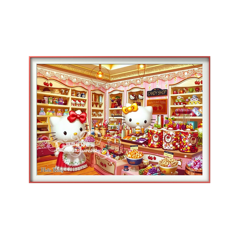 diy卡通kt猫凯蒂猫糖果商店小屋钻石画方钻圆钻手工贴钻画十字绣