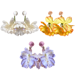 多巴胺彩色花朵耳环女巨好看的海边度假风耳坠黄色夸张耳夹耳饰品