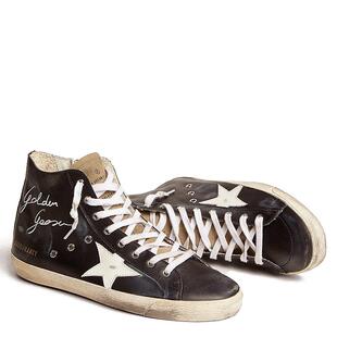 自营欧洲直邮Golden Goose黄金鹅男士休闲鞋小脏鞋黑色印花高帮时