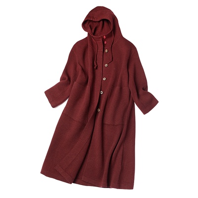 暗扣羊绒大衣宽松连帽