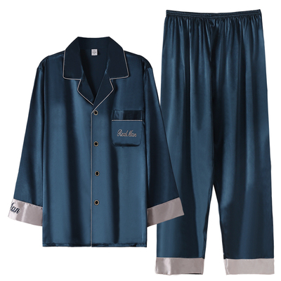 春秋冰丝睡衣男装长袖薄款丝绸