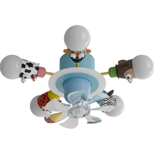 儿童房风扇灯卡通风动物男孩女孩全光谱护眼新款卧室现代吸顶灯具