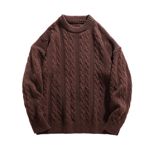 班尼路SK日系复古麻花毛衣男士2026秋冬季情侣圆领针织衫外套男YS
