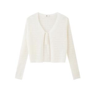 三福毛衣开衫2026新款夏季绑带领口波边摆V领宽松上衣女装520020