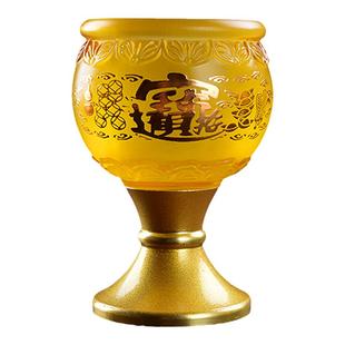 家用奉财神招财进宝酒杯高脚仿琉璃供杯茶杯水杯玻璃三连五联套杯