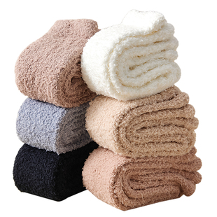 过膝长筒袜子女秋冬季珊瑚绒袜套加绒加厚高筒袜保暖月子护膝长袜