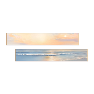 海上风景客厅大白墙装饰画旭日东升壁画奶油风肌理感海浪客厅挂画