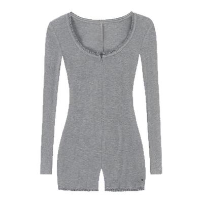 修身显瘦长袖短裤连体裤女