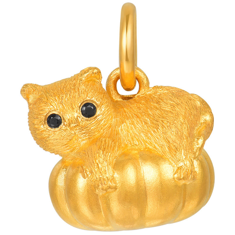 蜜金珠宝 黄金吊坠足金古法萌宝系列南瓜小猫项坠HGG2161