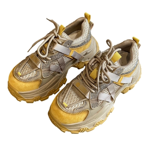 厚底老爹鞋女款2025新款爆款超火百搭真皮水钻轻便增高运动休闲鞋