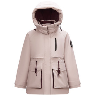 陈都灵商场同款森马羽绒服女中长款冬收腰三防连帽宽松工装厚外套