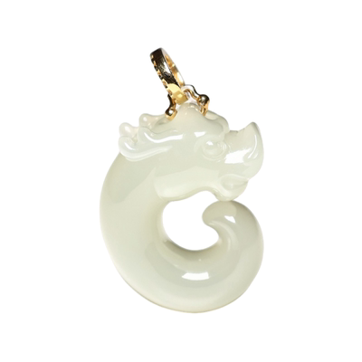 秋会长和田青白玉玉猪龙吊坠