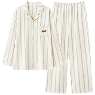 芬腾可安睡衣女款冬季纯棉布料100全棉女士2026正流行竖纹家居服