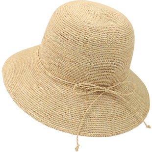 特细出游拉菲草帽女夏季海边大檐沙滩帽防紫外线遮阳渔夫帽可折叠