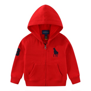 RL117男女童大马标拉链连帽卫衣抓绒春秋外套中大童厚抓毛休闲