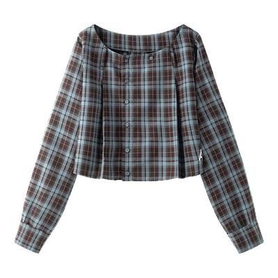 美式复古格纹翻领长袖轻薄外套