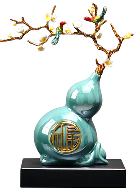 珐琅彩陶瓷葫芦摆件招财镇宅