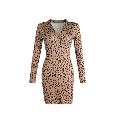 肯豆同款豹纹牛奶丝包臀连衣裙