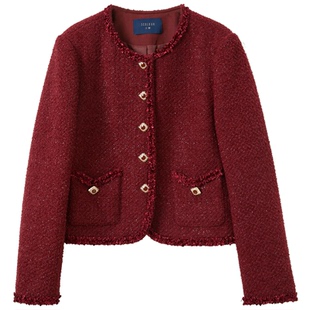 三彩2026春季新款复古轻奢香风短款外套单排扣显瘦开衫长袖S