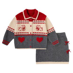 嘟嘟家女童拜年服喜庆新年冬季宝宝上衣冬裙子小女生套装冬款童装