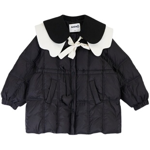 越也女童中长款羽绒服甜美撞色荷叶领小爱心儿童保暖上衣洋气