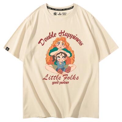 vintage美式卡通t恤女夏bf慵懒