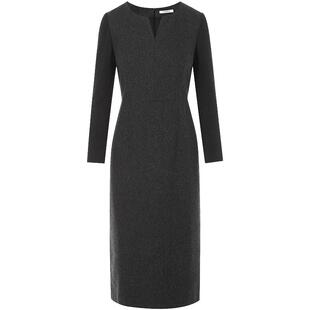 LANCY/朗姿2024冬新款V领羊毛收腰优雅连衣裙高级感深灰裙子女