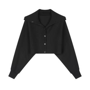 LILY冬新款女装经典翻领宽松合身休闲百搭针织开衫外套女短款