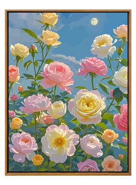 治愈玫瑰花卉数字油画diy