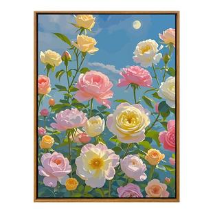 治愈系玫瑰花卉diy数字油画填充手绘高级感消磨时间的手工丙烯画