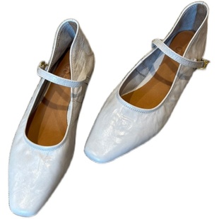 敦绿岛|极简就是极奢|方头浅口粗跟低跟单鞋一字带玛丽珍皮鞋