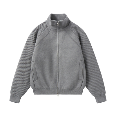 灰色轻薄立领毛衣羽绒服男款冬季2025新款宽松加厚开衫夹克外套