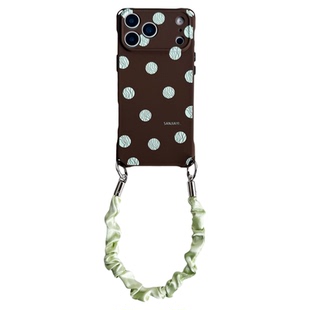 复古棕绿波点~17promax适用于苹果iPhone16手机壳斜挎挂绳小米华为mate70pro/60新款Pura80/nova14四角开孔15
