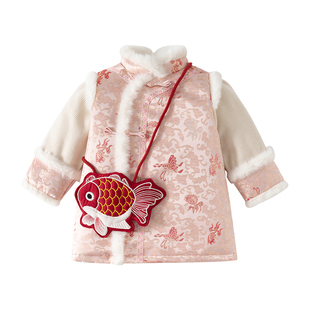 Banxidi女童汉服连衣裙冬装宝宝国风旗袍裙儿童周岁礼服拜年衣服