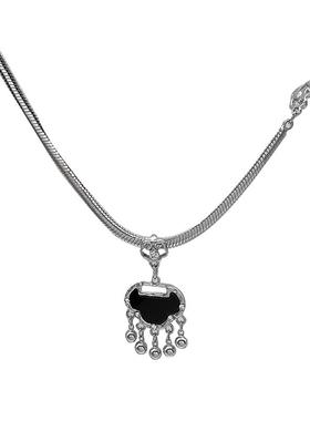 黑色平安锁项链耳环平安锁