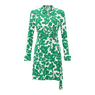 DVF POLO领艺术印花长袖莱特针织短款裹身连衣裙DW2R005