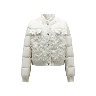 MOISSAC摩萨克冬法式复古简约拼接短款小香风90白鸭绒羽绒服女