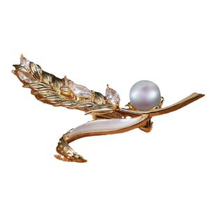 天然akoya海水珍珠真多麻色胸针女麦穗胸花别针高级感妈妈款胸饰