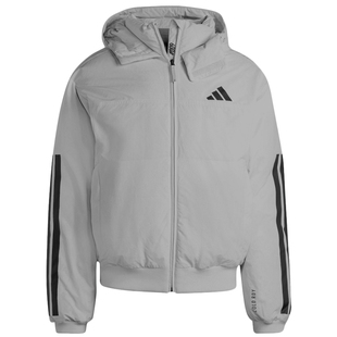 阿迪达斯男外套冬季经典三条纹连帽防风户外保暖运动羽绒服JG3844