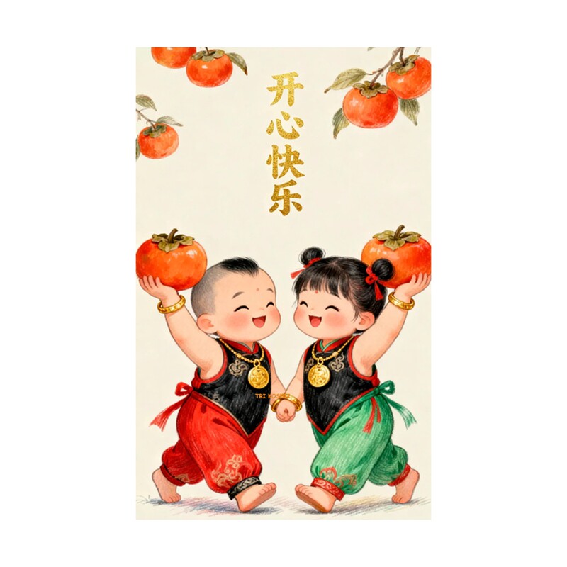 幸福如意柿子儿童卡通门贴墙贴新年装饰画卧室门贴宿舍门贴纸软装